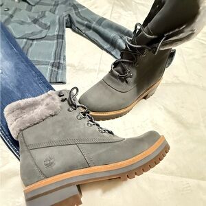 Timberland Women's Gray Winter Boots with Fur Trim
